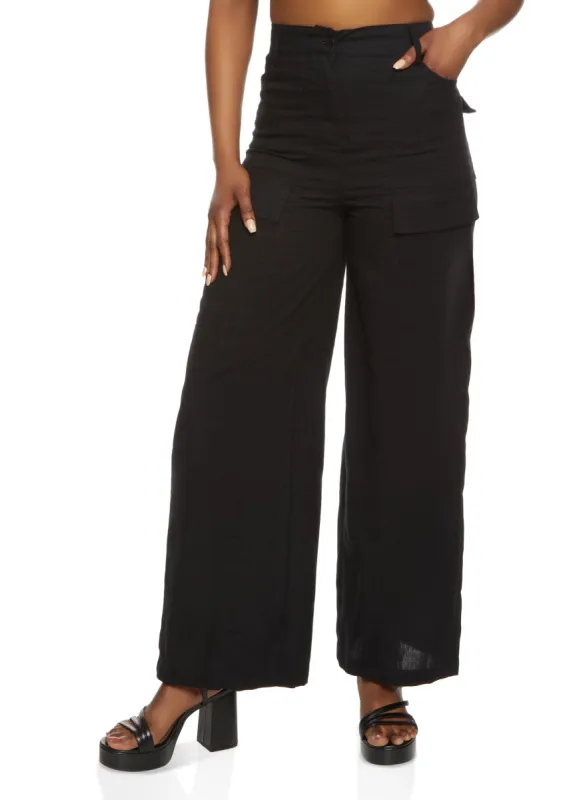 Linen High Waist Wide Leg Cargo Pants sold by Rainbow