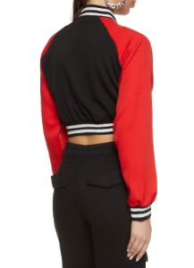 6 Chenille Patch Zip Front Cropped Varsity Jacket sold by Rainbow