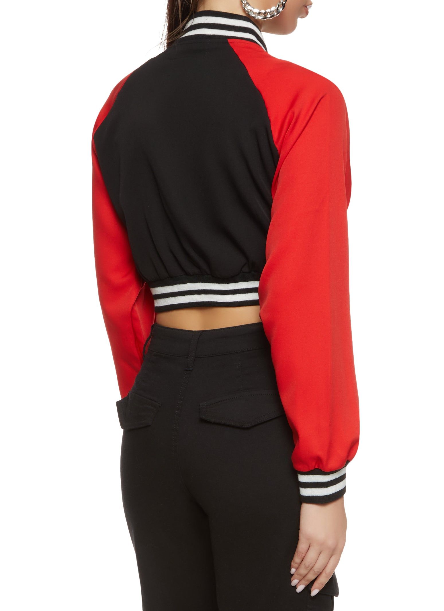 6 Chenille Patch Zip Front Cropped Varsity Jacket sold by Rainbow product image thumbnail 2