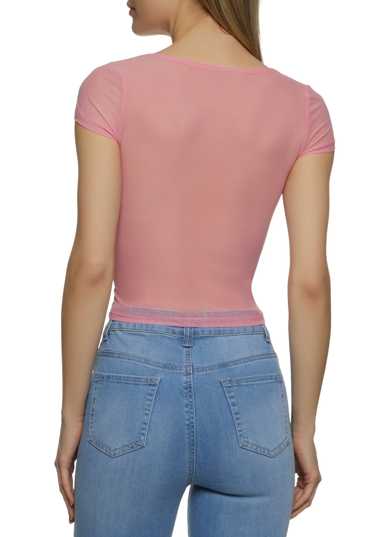 Short Sleeve Ruched Front Mesh Top sold by Rainbow product image thumbnail 2