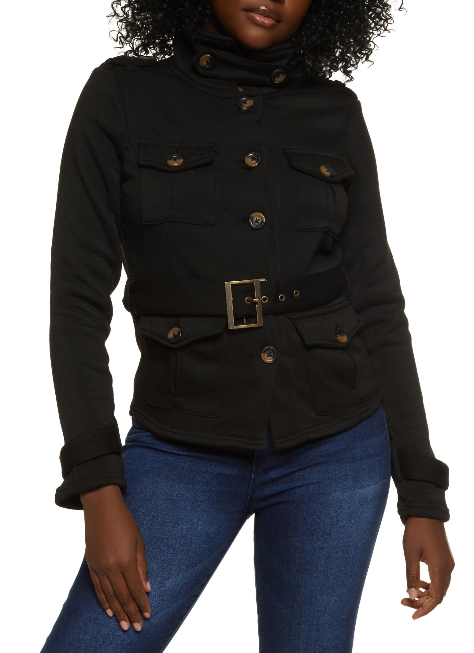 Button Front Belted Military Jacket sold by Rainbow
