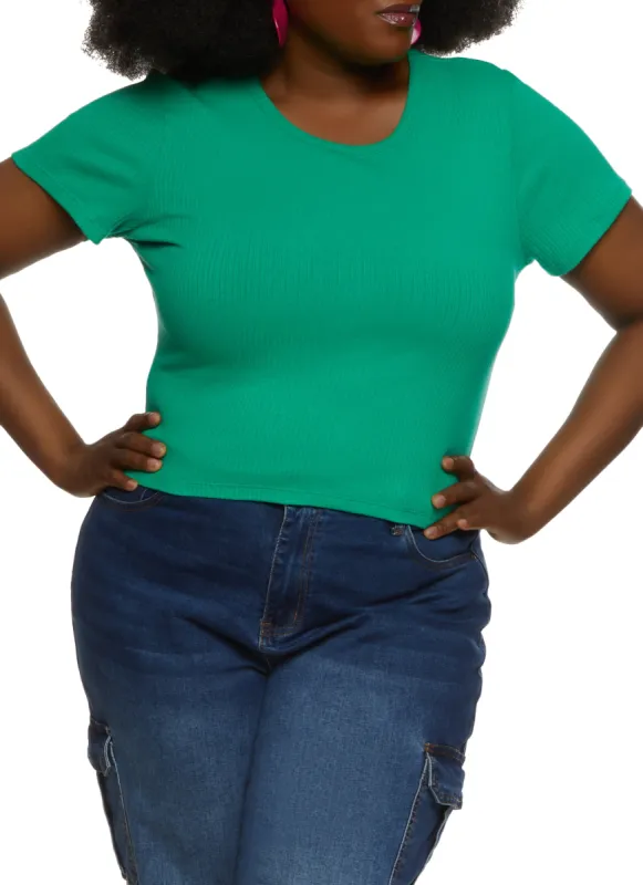 Plus Size Basic Ribbed Knit Short Sleeve Top sold by Rainbow