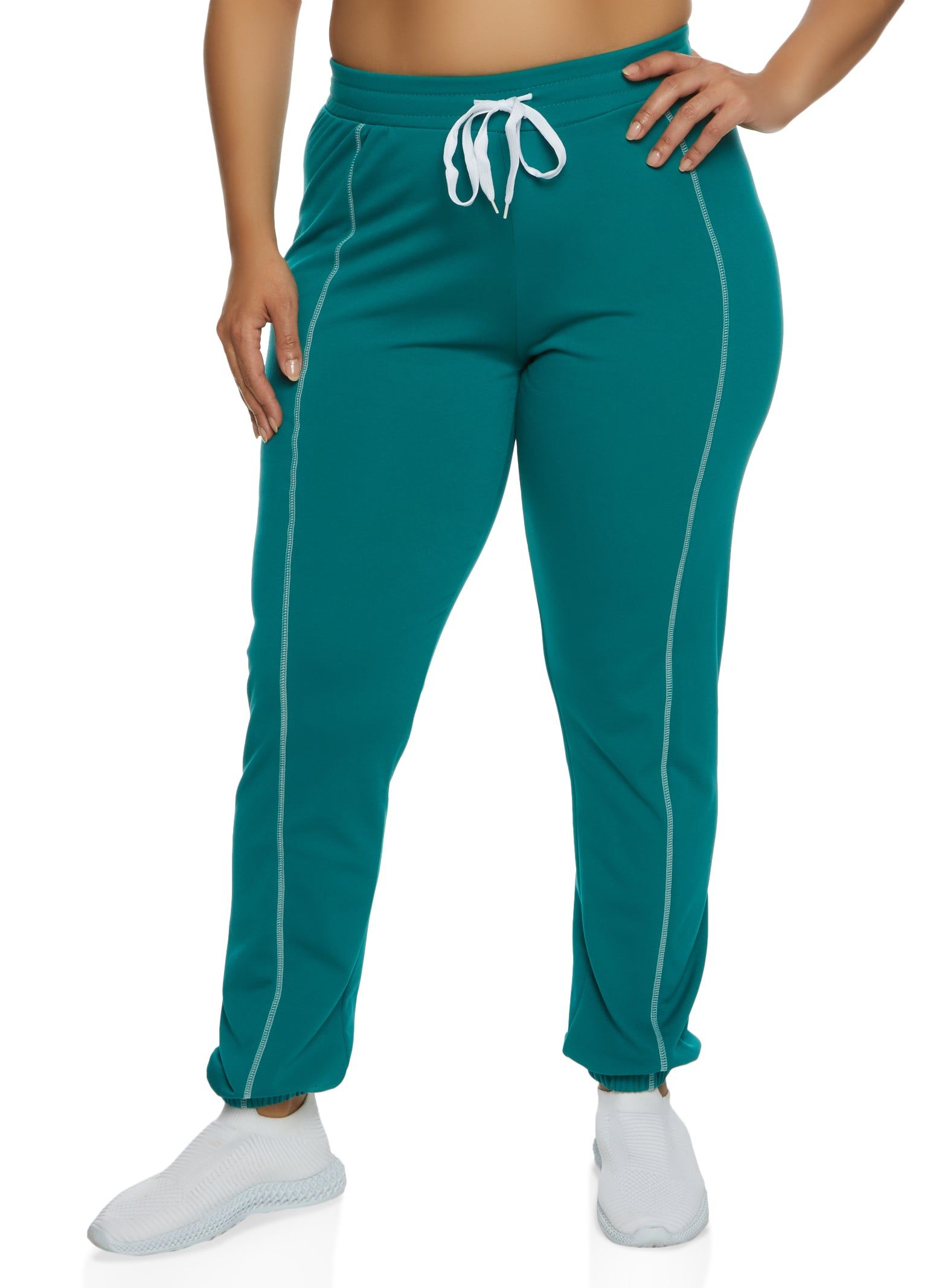 Plus Size Fleece Contrast Piping Drawstring Joggers sold by Rainbow