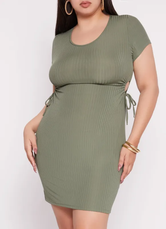 Plus Size Drawstring Cut Out T Shirt Dress sold by Rainbow