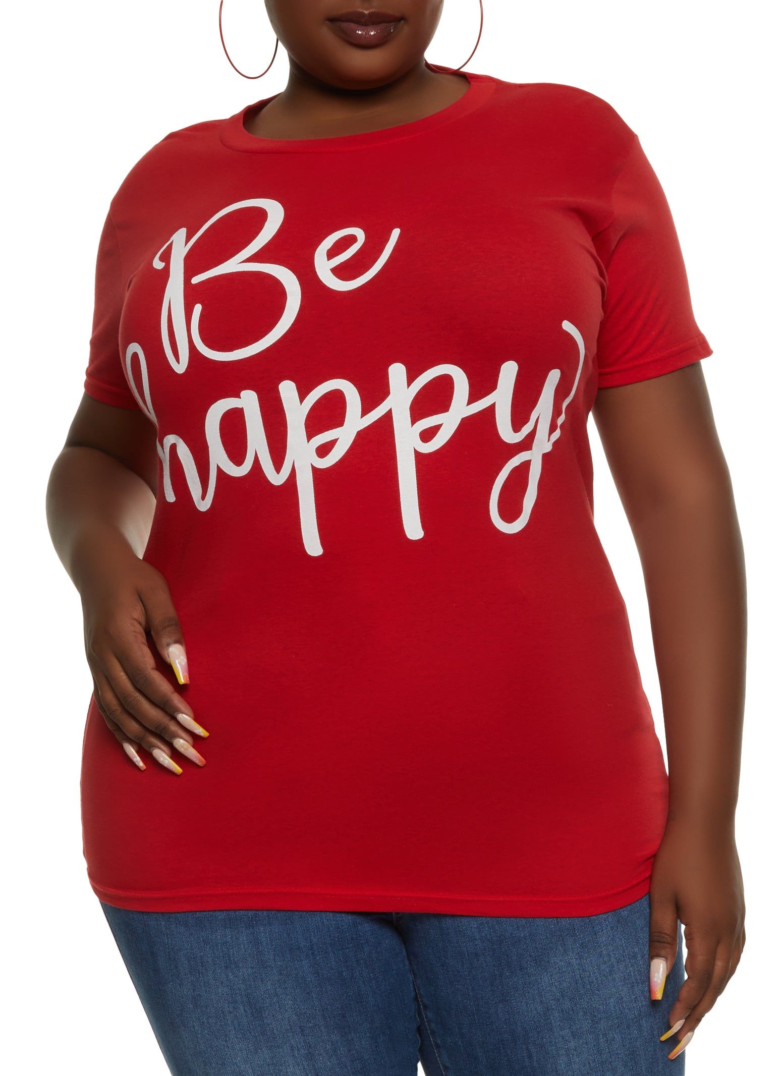 Plus Size Oversized Be Happy Graphic Tee sold by Rainbow