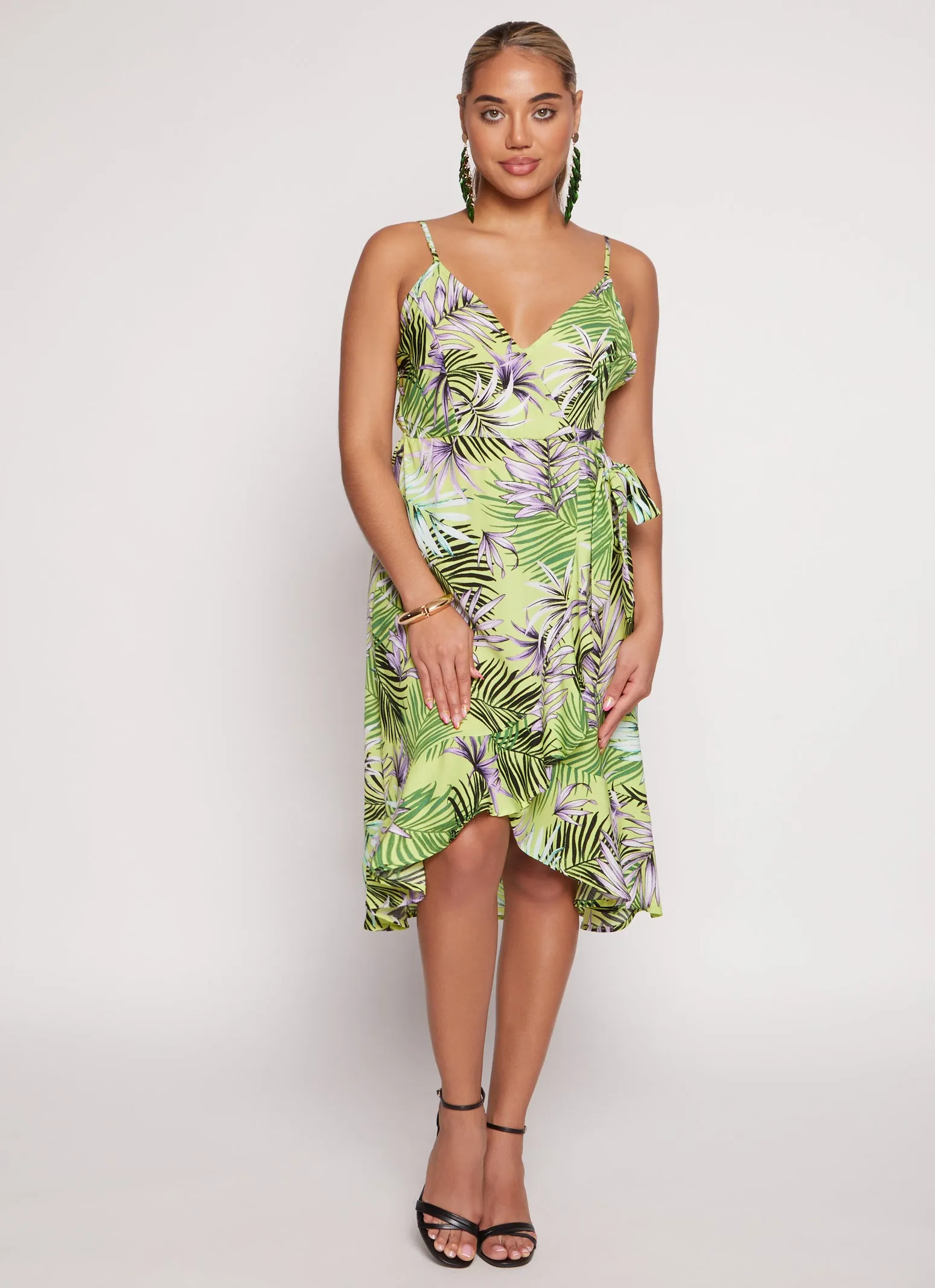 Tropical Print Faux Wrap Tulip Hem Dress sold by Rainbow product image thumbnail 2