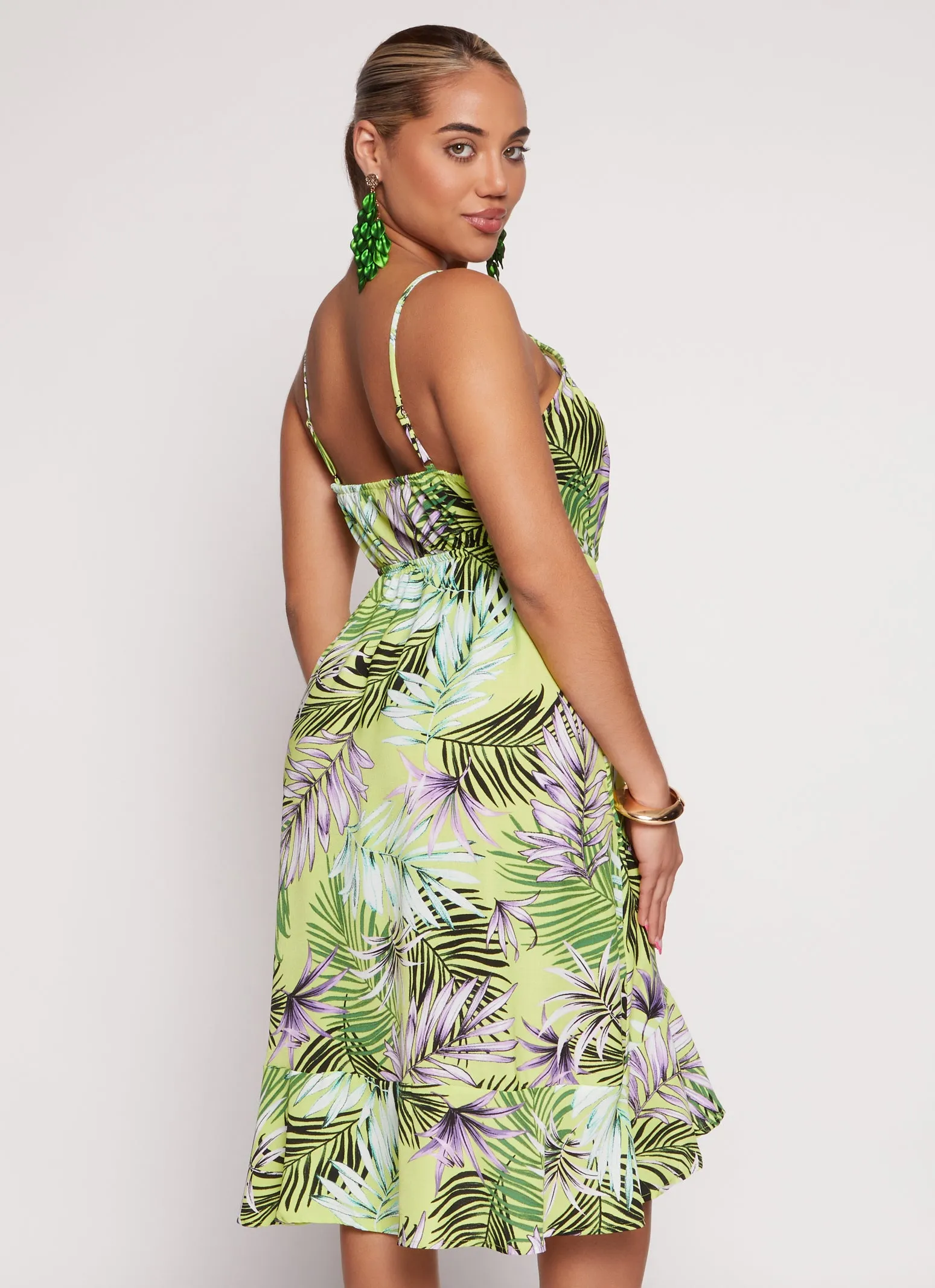 Tropical Print Faux Wrap Tulip Hem Dress sold by Rainbow product image thumbnail 3