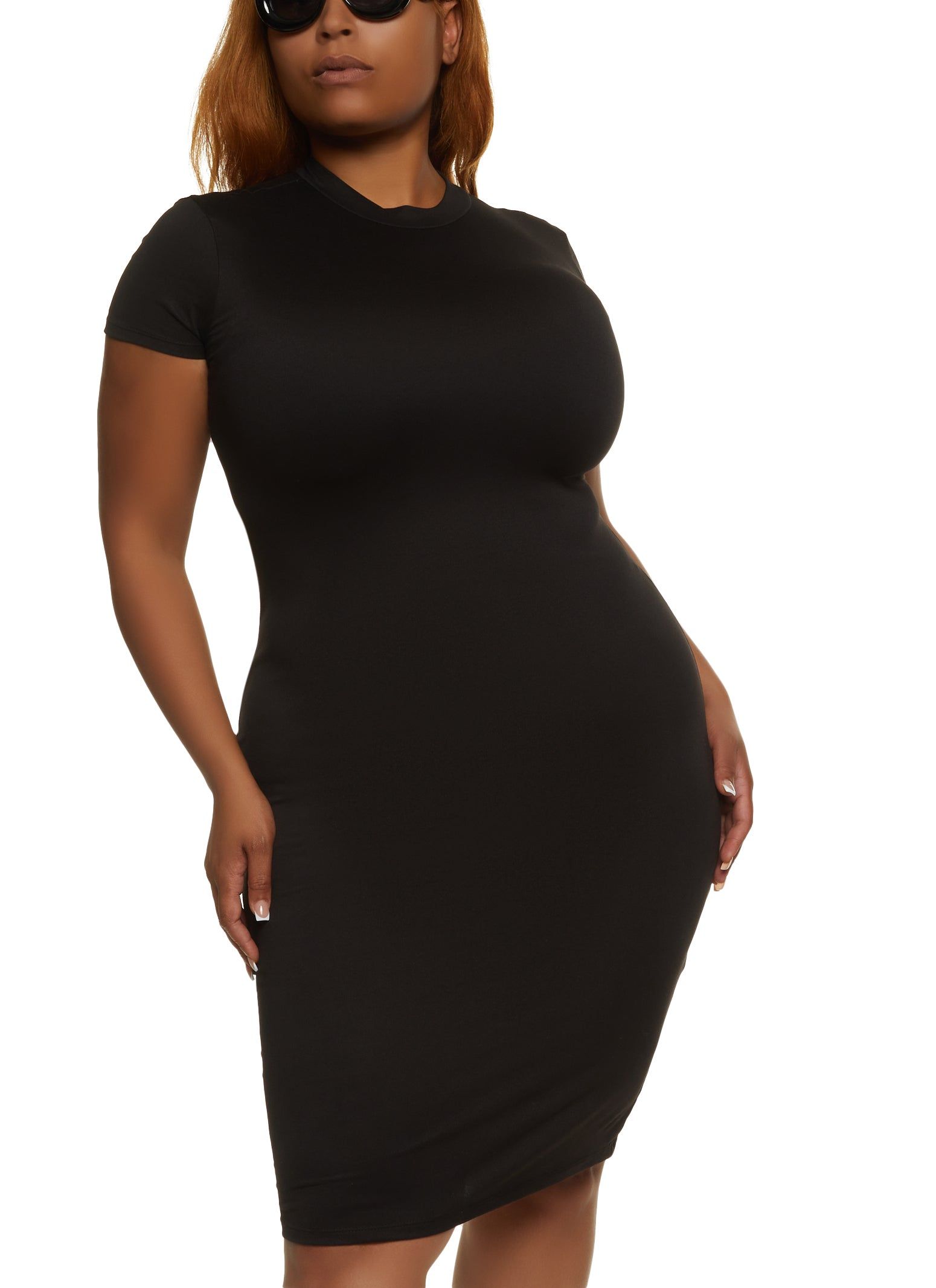 Plus Size Solid Mock Neck T Shirt Dress sold by Rainbow