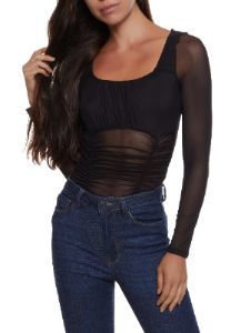 Ruched Mesh Bodysuit sold by Rainbow
