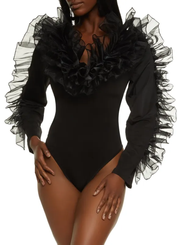 Organza Ruffled Long Sleeve Bodysuit sold by Rainbow