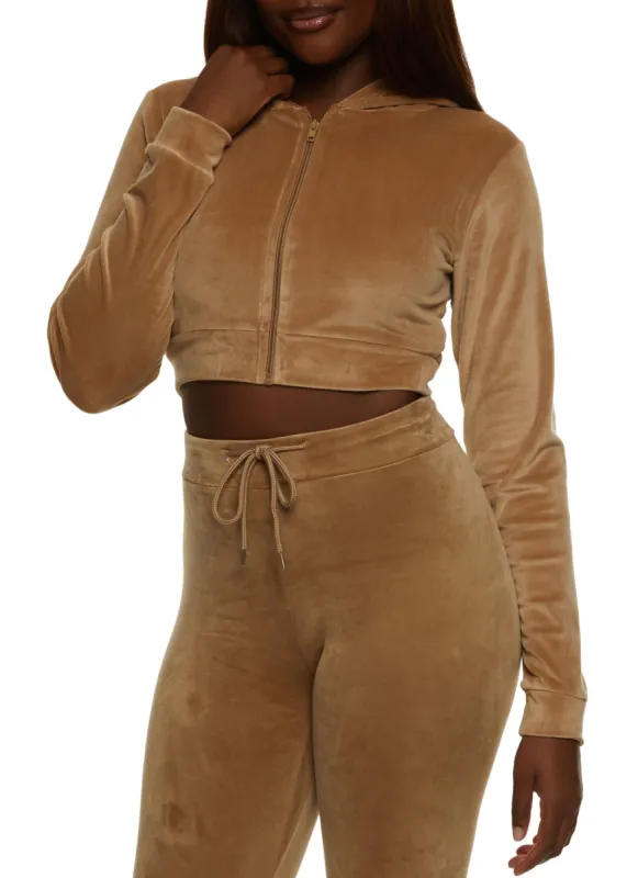 Velour Zip Front Cropped Hoodie sold by Rainbow