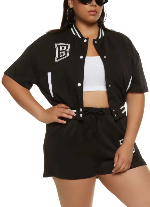 Plus Size Scuba Graphic Varsity Jacket sold by Rainbow