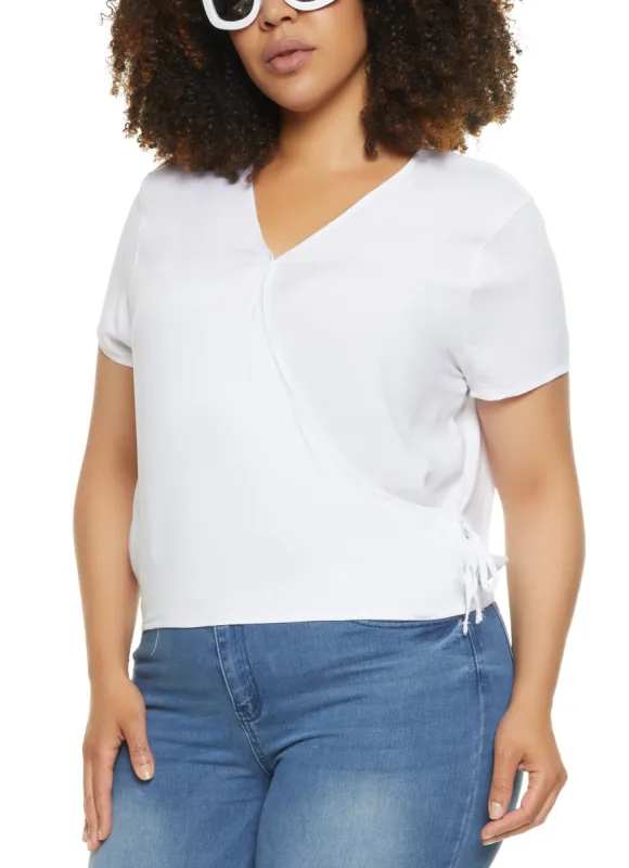 Plus Size Short Sleeve Side Tie Wrap Top sold by Rainbow