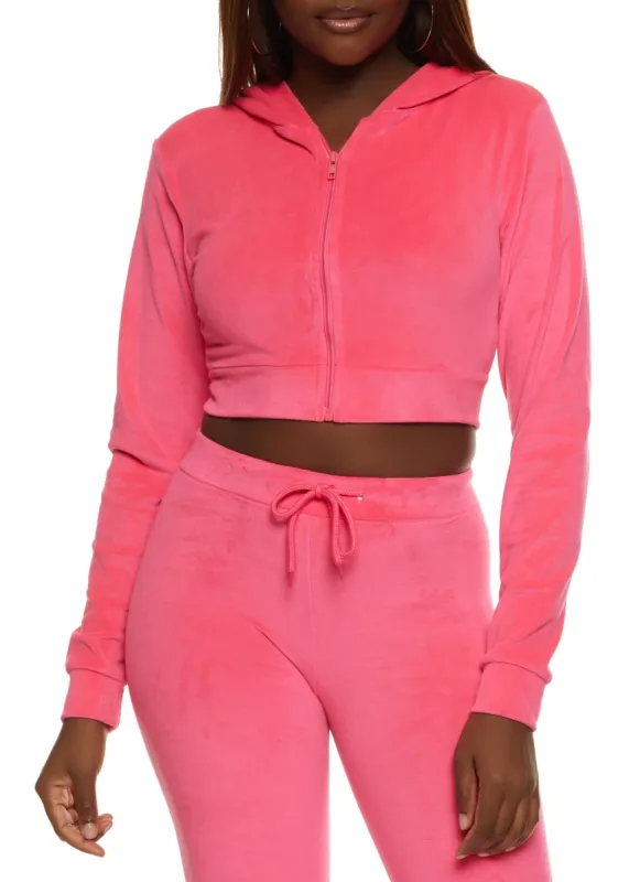 Velour Zip Front Cropped Hoodie sold by Rainbow