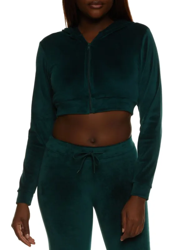 Velour Zip Front Cropped Hoodie sold by Rainbow
