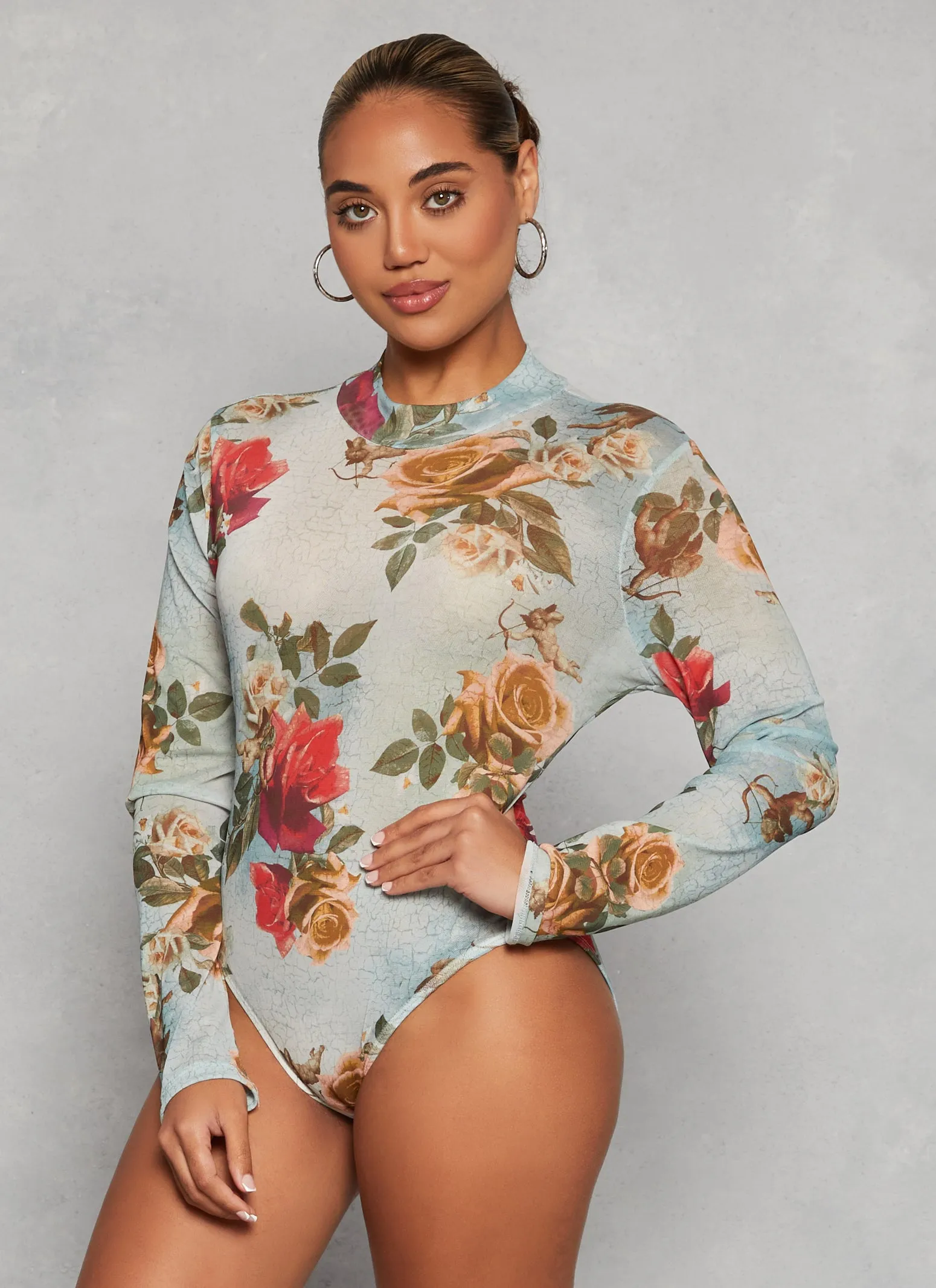 Mesh Printed Long Sleeve Bodysuit sold by Rainbow