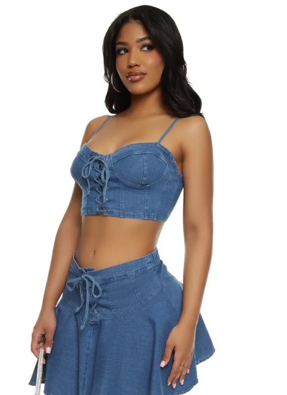 Iris Lace Up Denim Bustier Top sold by Rainbow