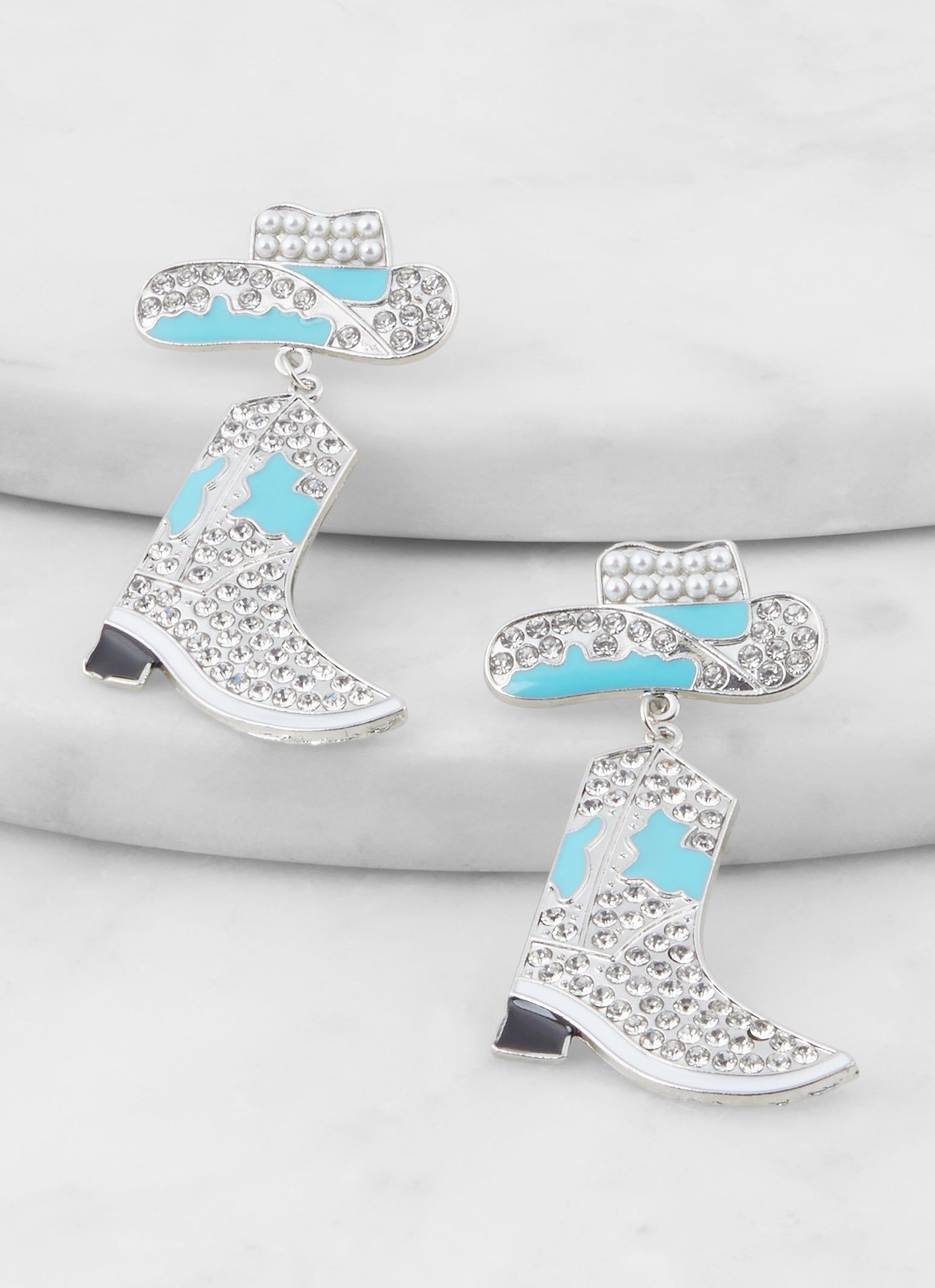 Faux Pearl Rhinestone Studded Cowboy Drop Earrings sold by Rainbow product image thumbnail 2