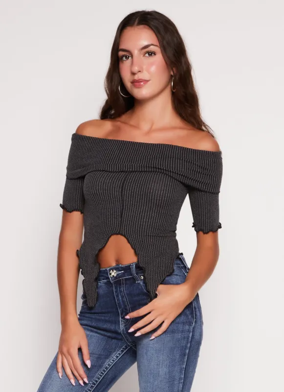 Textured Knit Off the Shoulder Crop Top sold by Rainbow