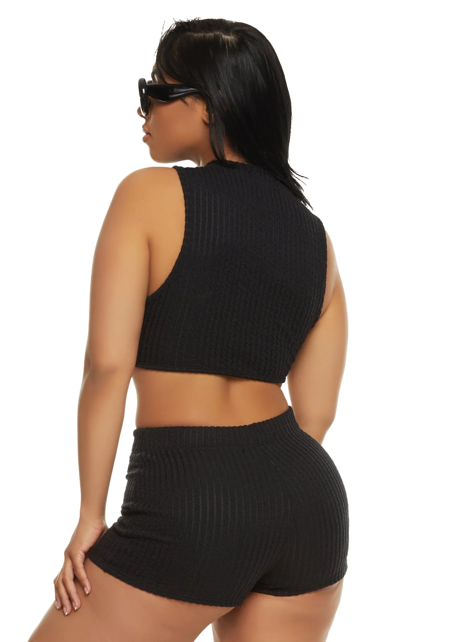 Ribbed Mock Neck Cut Out Crop Top sold by Rainbow product image thumbnail 3