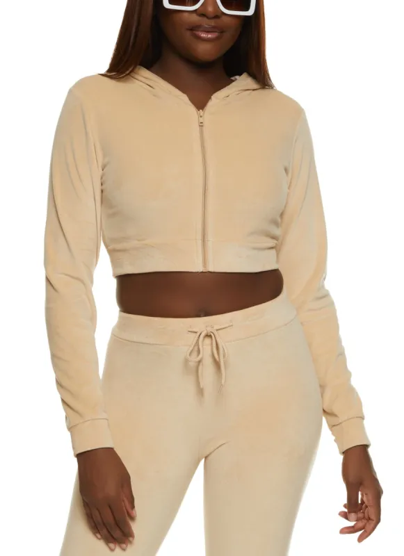 Velour Zip Front Cropped Hoodie sold by Rainbow