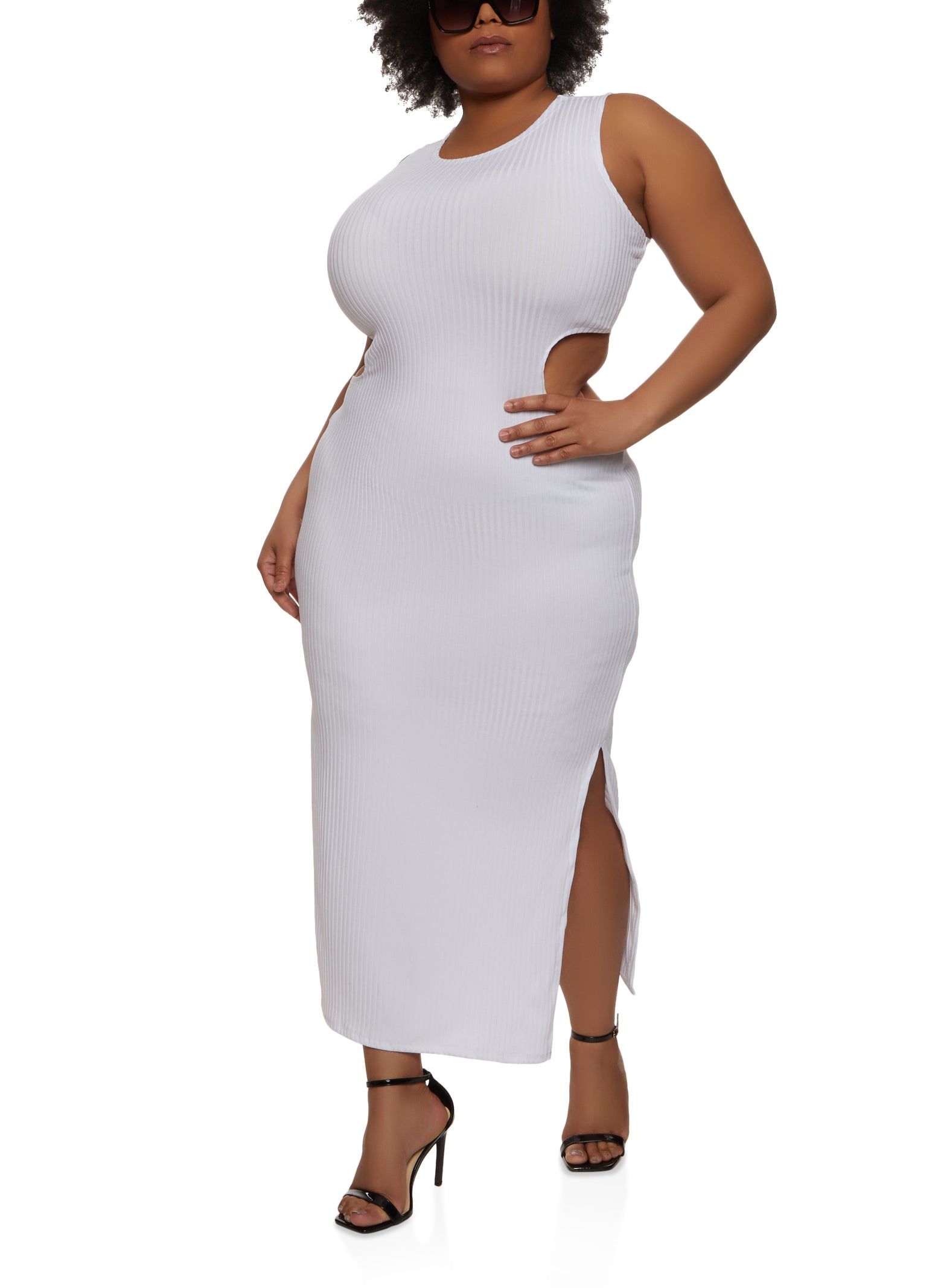 Plus Size Rib Knit Cut Out Tank Maxi Dress sold by Rainbow