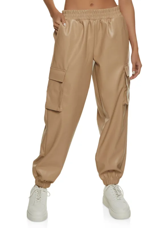 Faux Leather High Waisted Cargo Pocket Joggers sold by Rainbow
