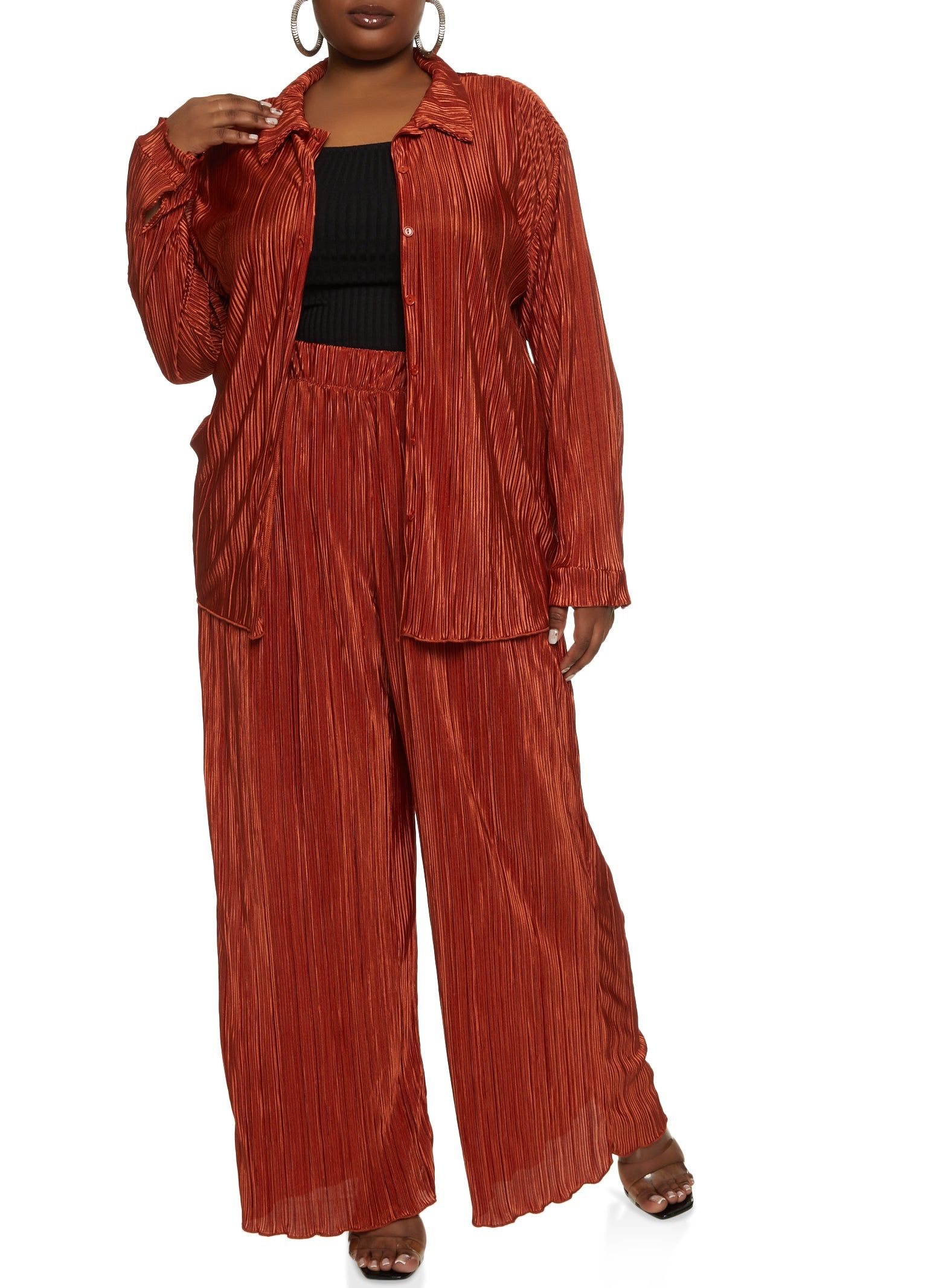 Plus Size Plisse Button Front Shirt sold by Rainbow product image thumbnail 2