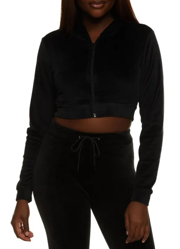 Velour Zip Front Cropped Hoodie sold by Rainbow