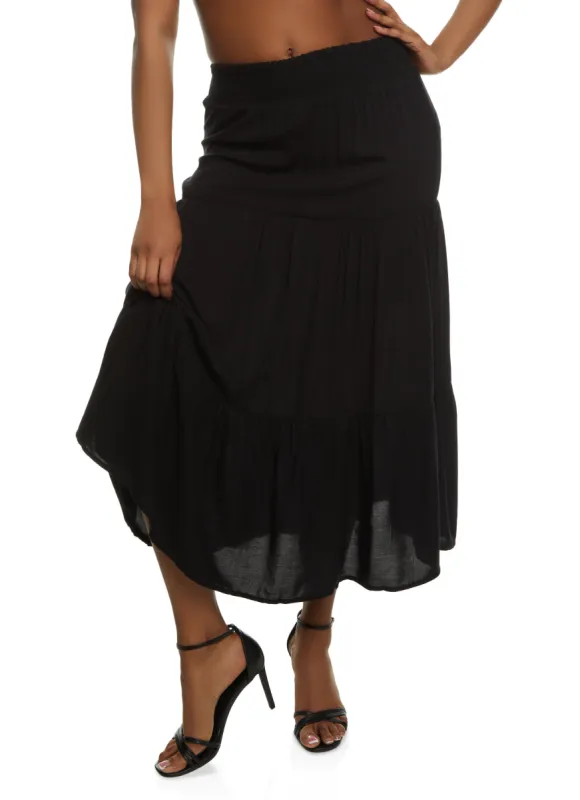 Smocked Waist Tiered Maxi Skirt sold by Rainbow