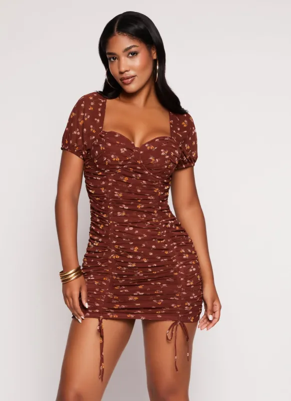 Mesh Floral Ruched Peasant Dress sold by Rainbow