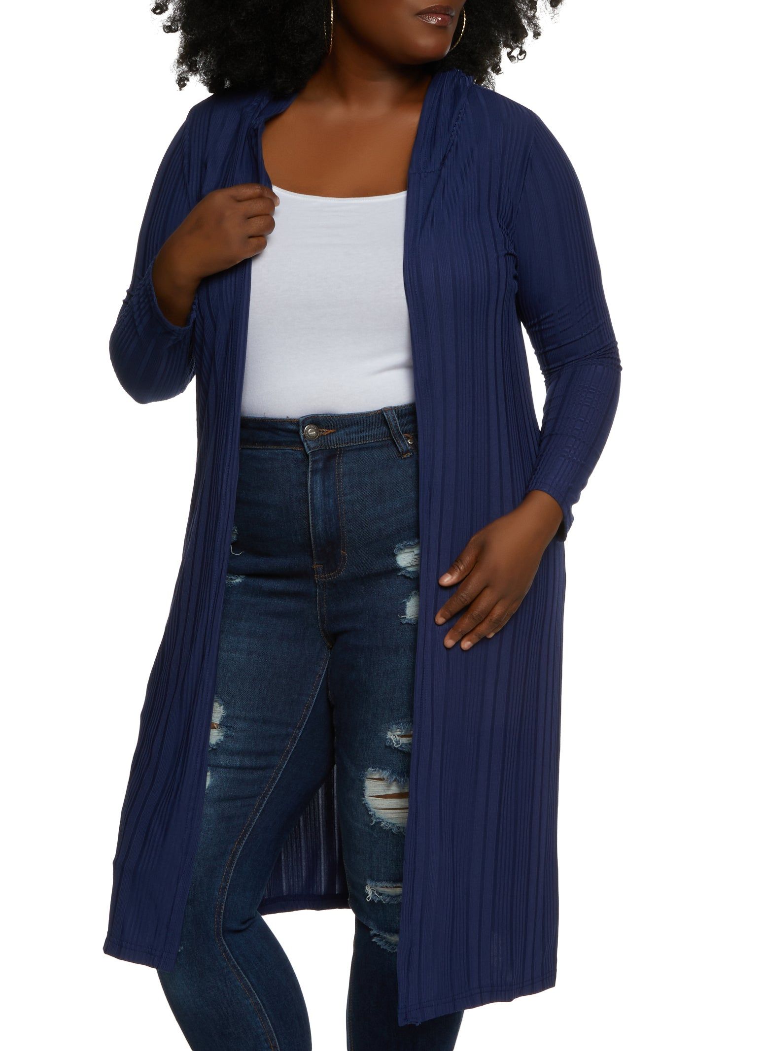 Plus Size Ribbed Knit Hooded Duster sold by Rainbow