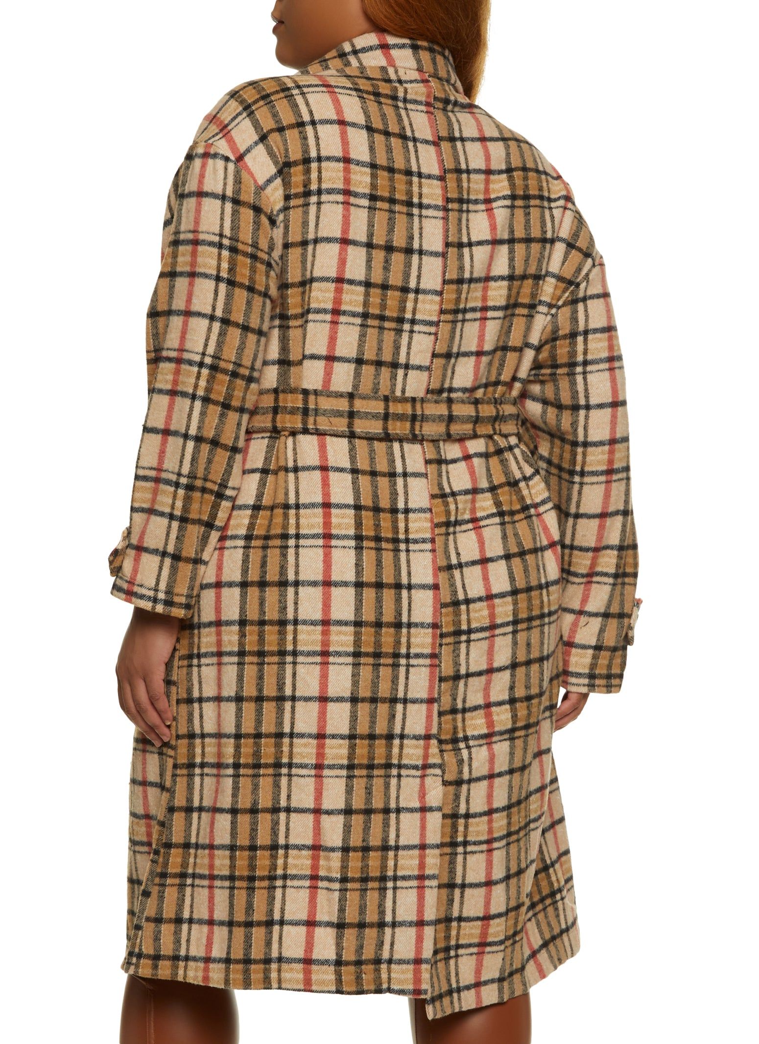 Plus Size Brushed Knit Plaid Belted Longline Shacket sold by Rainbow product image thumbnail 3