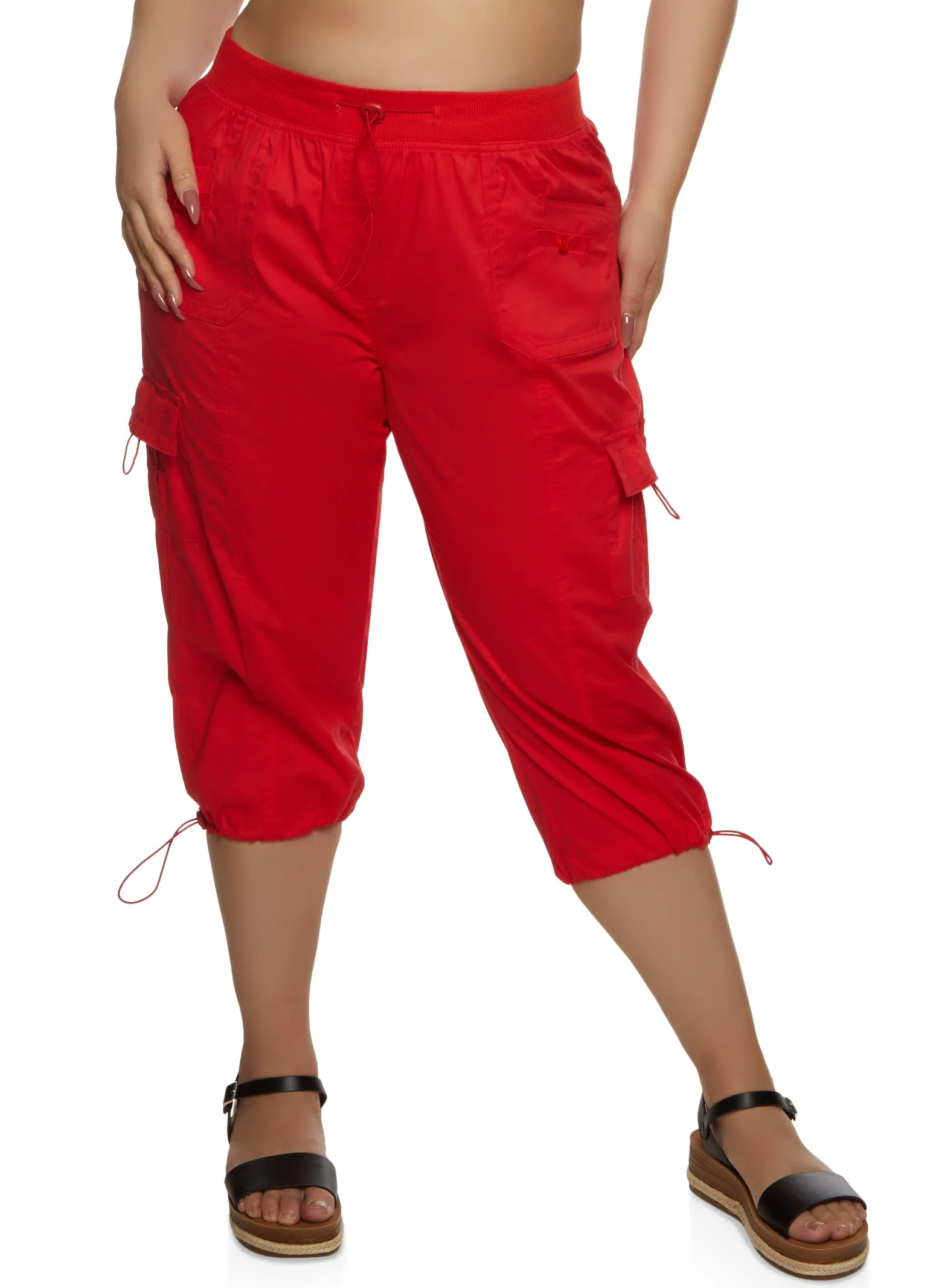Plus Size Toggle Drawstring Cargo Capri Pants sold by Rainbow