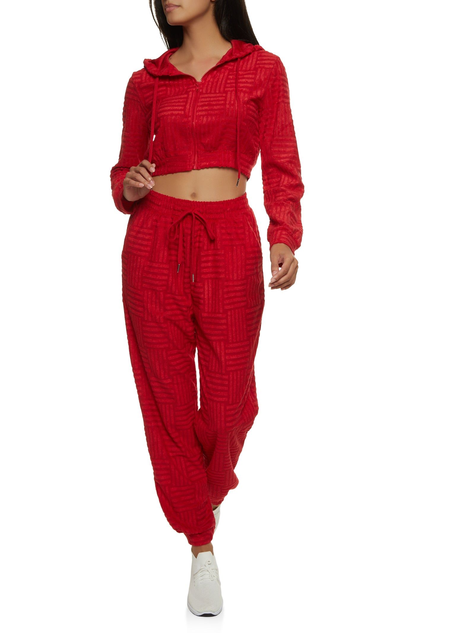 Terry Cloth Zip Front Cropped Hooded Sweatshirt sold by Rainbow product image thumbnail 2