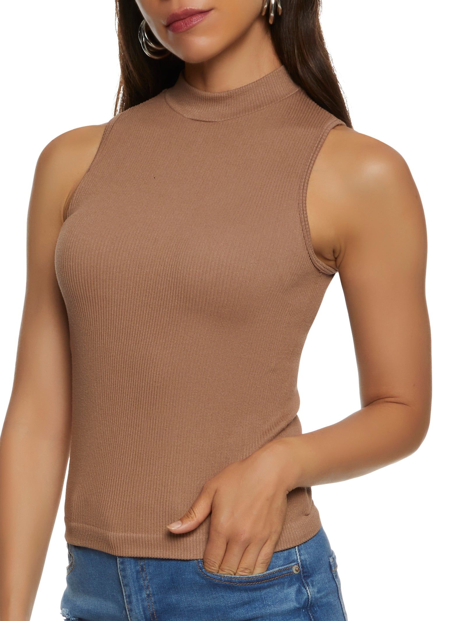 Seamless Ribbed Mock Neck Tank Top sold by Rainbow