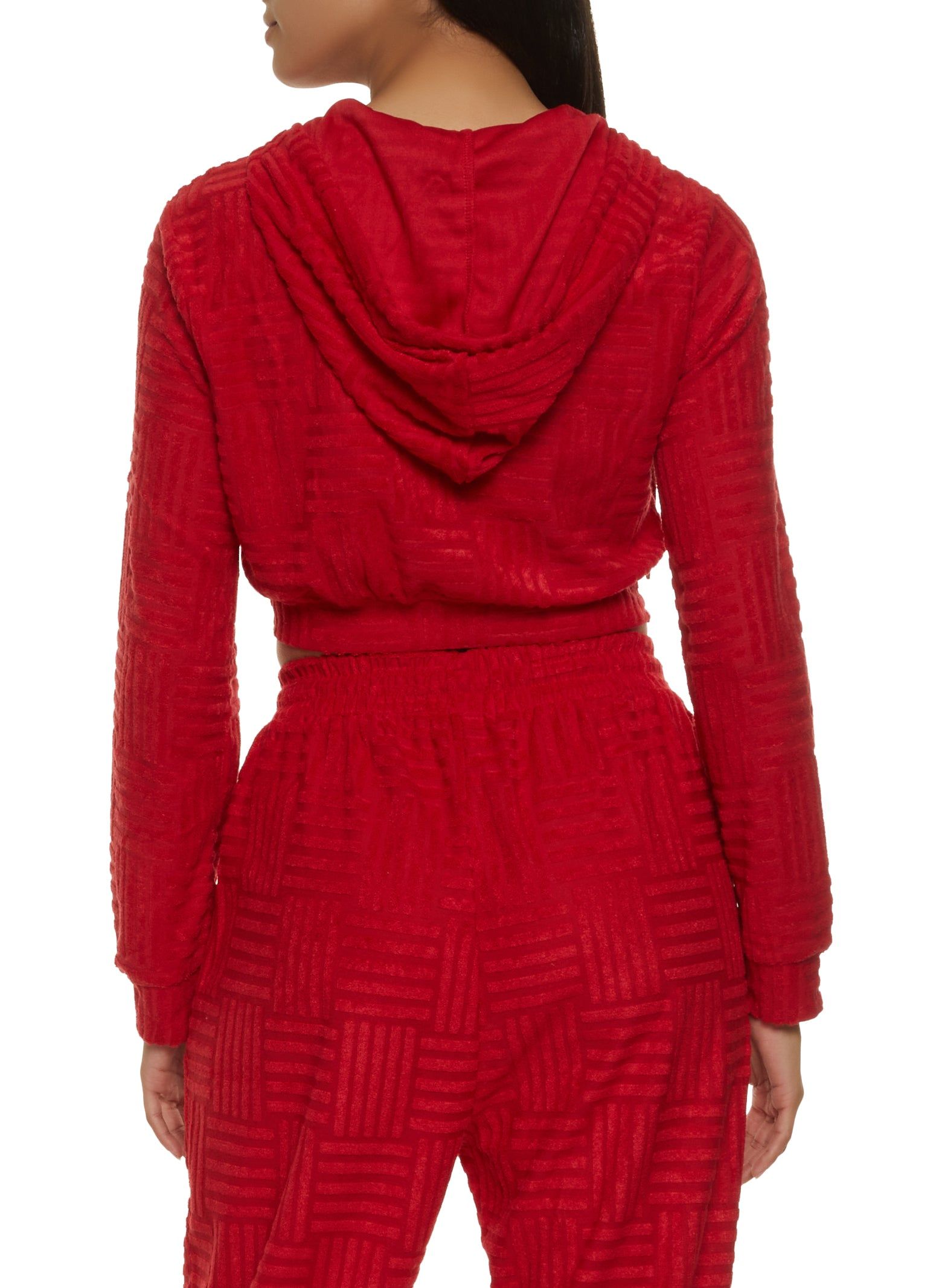 Terry Cloth Zip Front Cropped Hooded Sweatshirt sold by Rainbow product image thumbnail 3