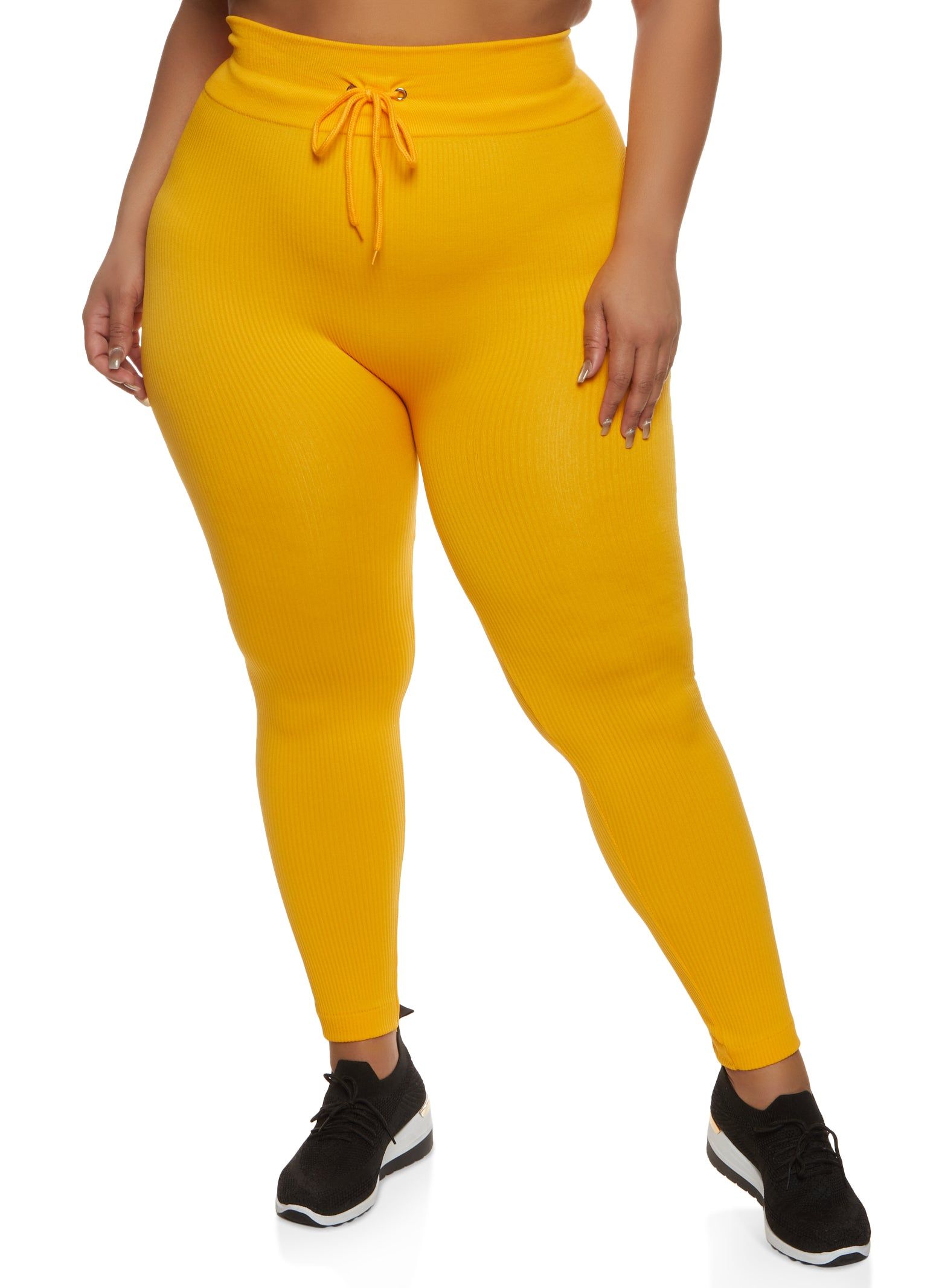 Plus Size Seamless Ribbed Faux Drawstring Leggings sold by Rainbow