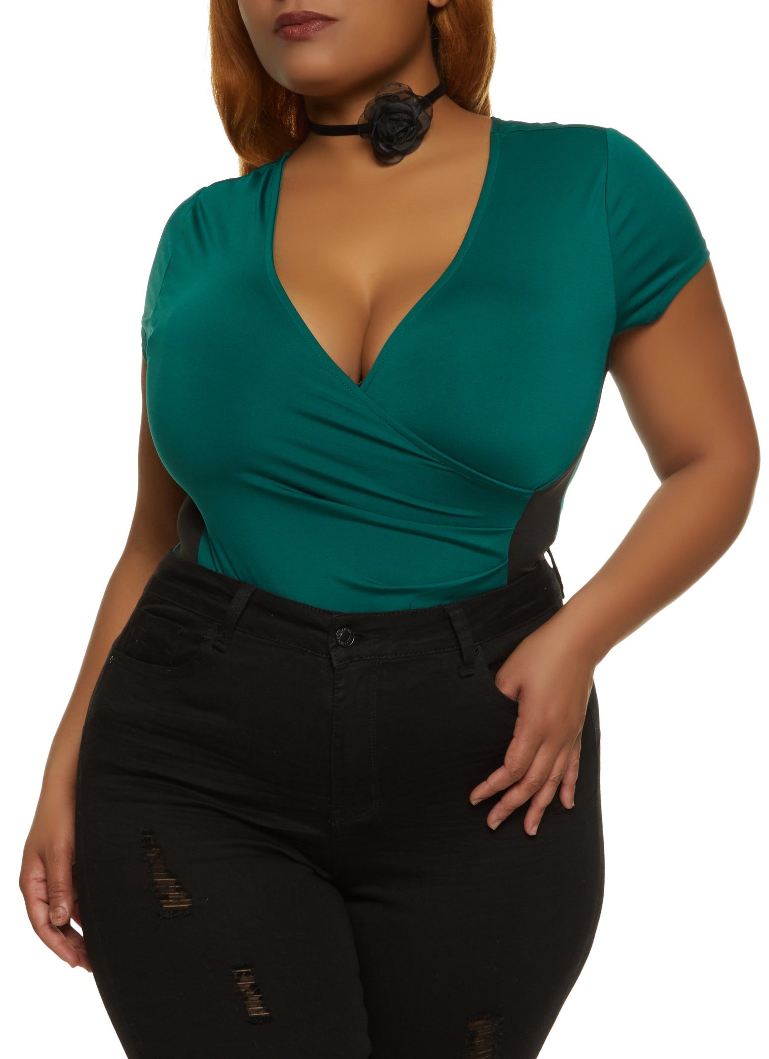Plus Size Side Stripe Faux Wrap Bodysuit sold by Rainbow product image thumbnail 2