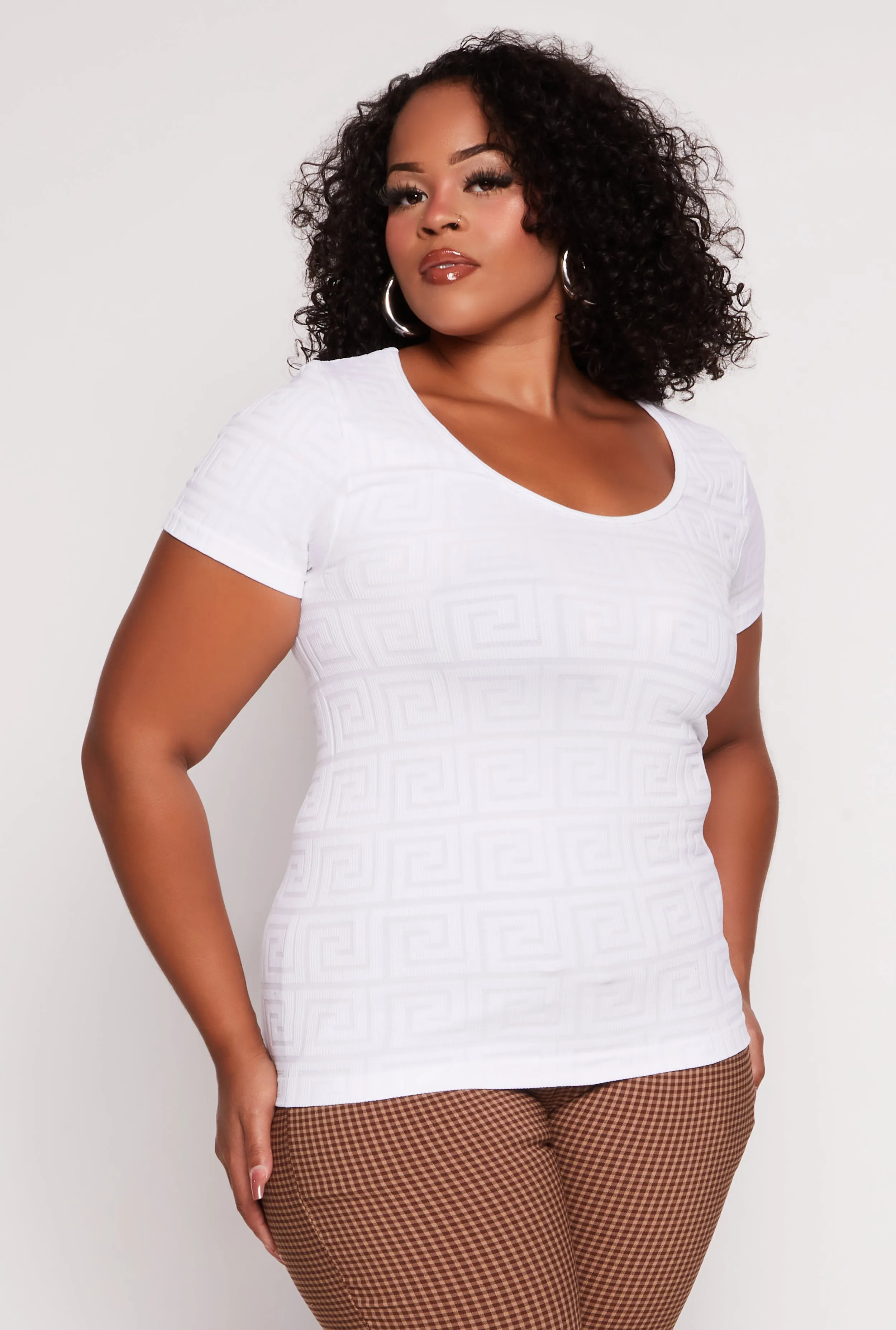 Plus Size Seamless Greek Key Scoop Neck Top sold by Rainbow