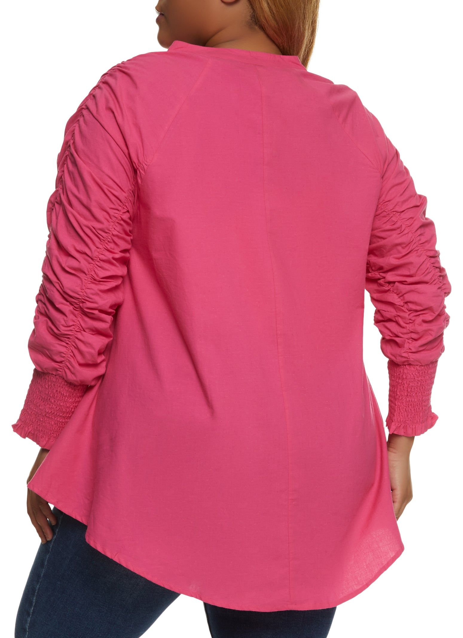Plus Size Ruched Smocked Sleeve High Low Shirt sold by Rainbow product image thumbnail 2