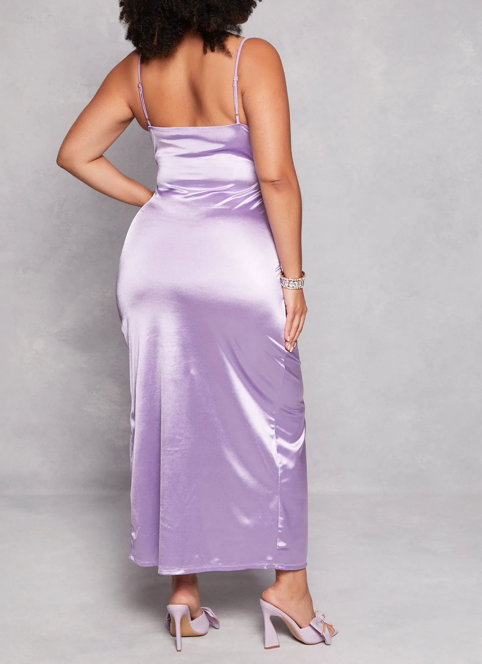 Plus Size Satin Slit Front Faux Wrap Maxi Dress sold by Rainbow product image thumbnail 3