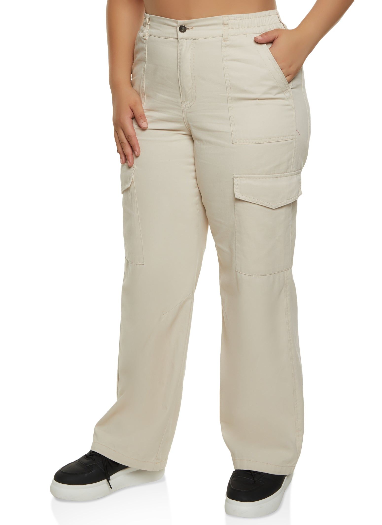 Plus Size High Waist Twill Cargo Pants sold by Rainbow