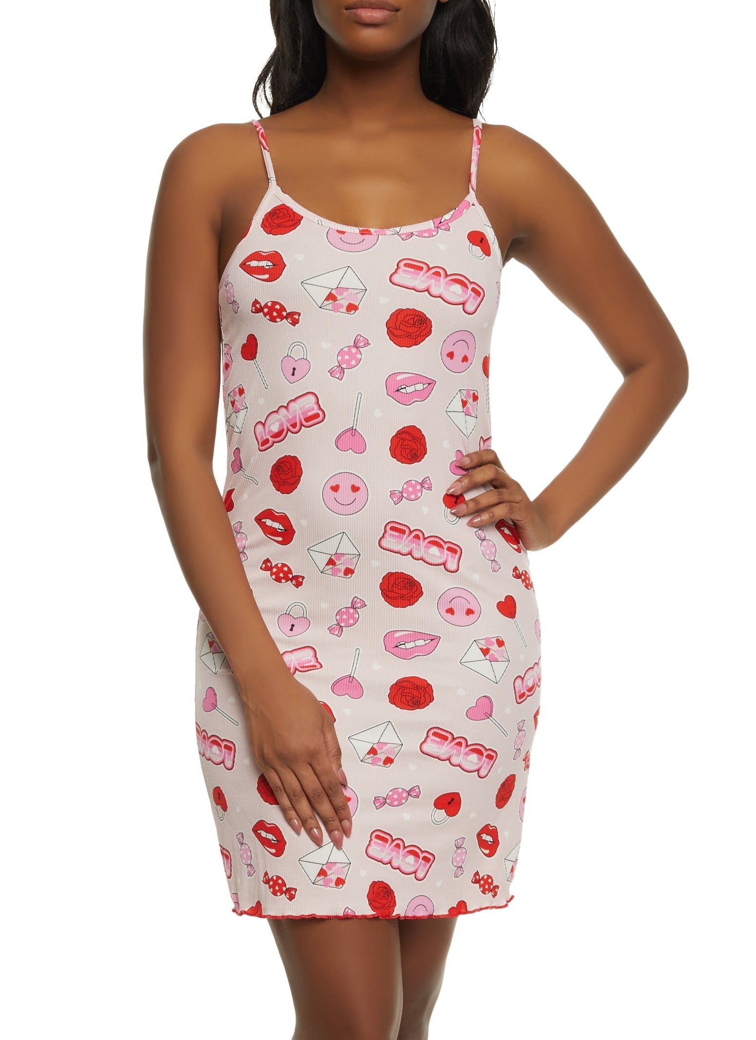 Ribbed Love Candy Print Cami Nightgown and Robe sold by Rainbow product image thumbnail 3