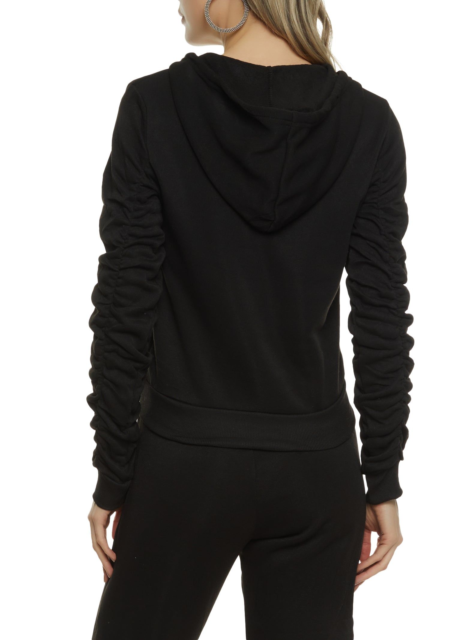 Ruched Sleeve Half Zip Hoodie sold by Rainbow product image thumbnail 3