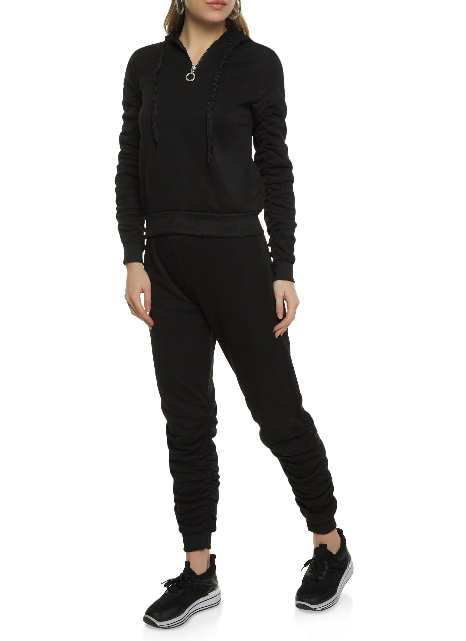 Ruched Sleeve Half Zip Hoodie sold by Rainbow product image thumbnail 2