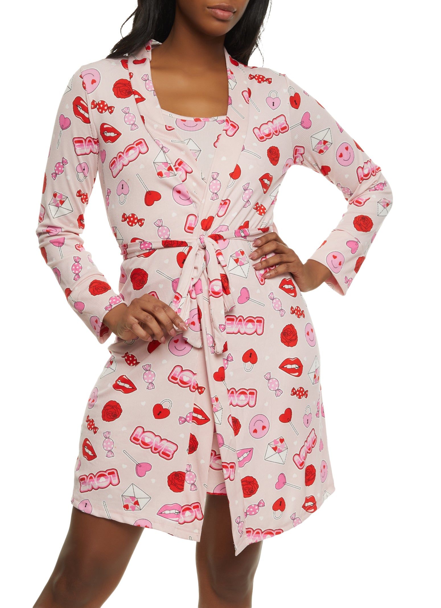 Ribbed Love Candy Print Cami Nightgown and Robe sold by Rainbow