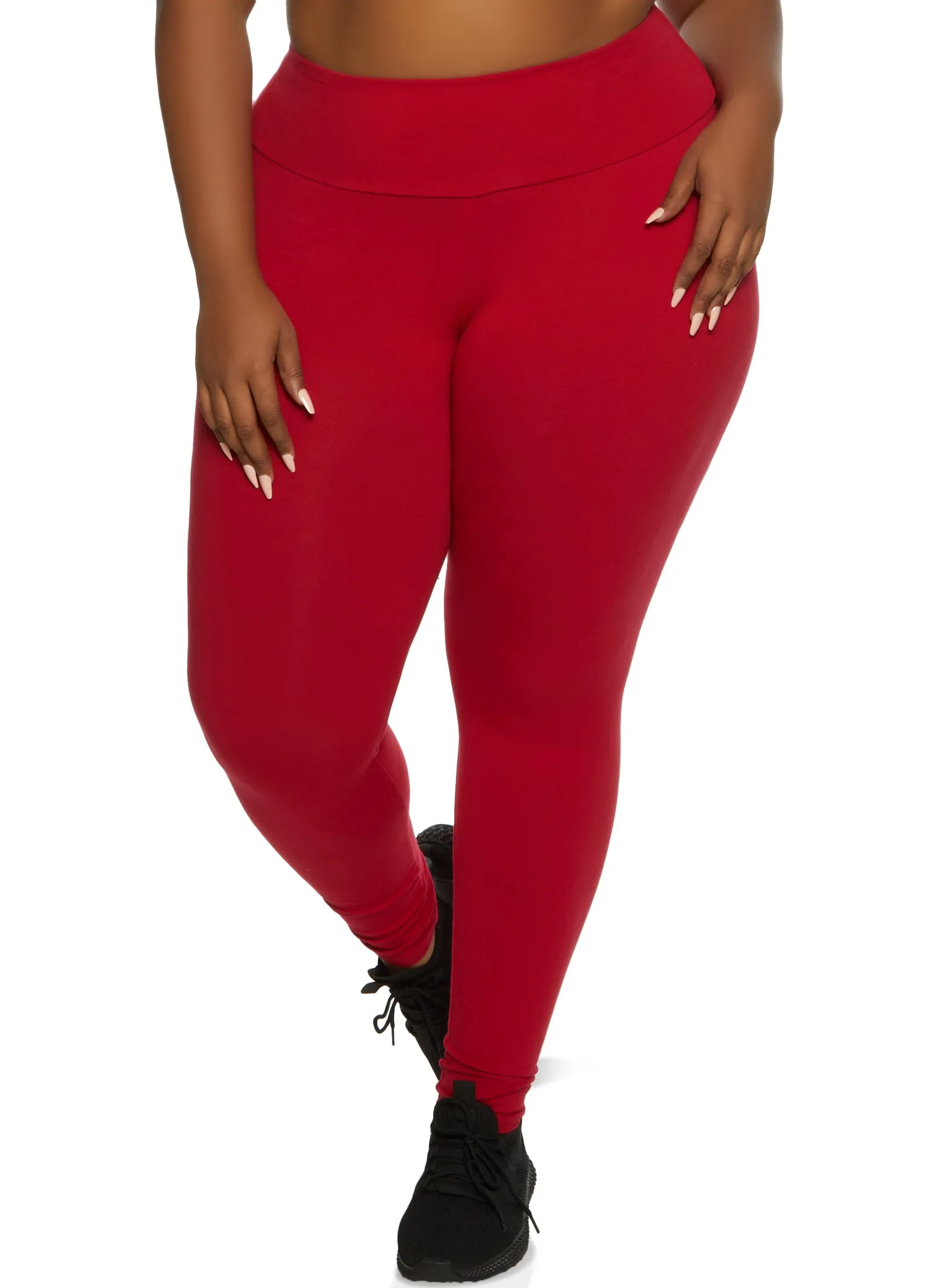 Plus Size Solid High Rise Waistband Leggings sold by Rainbow