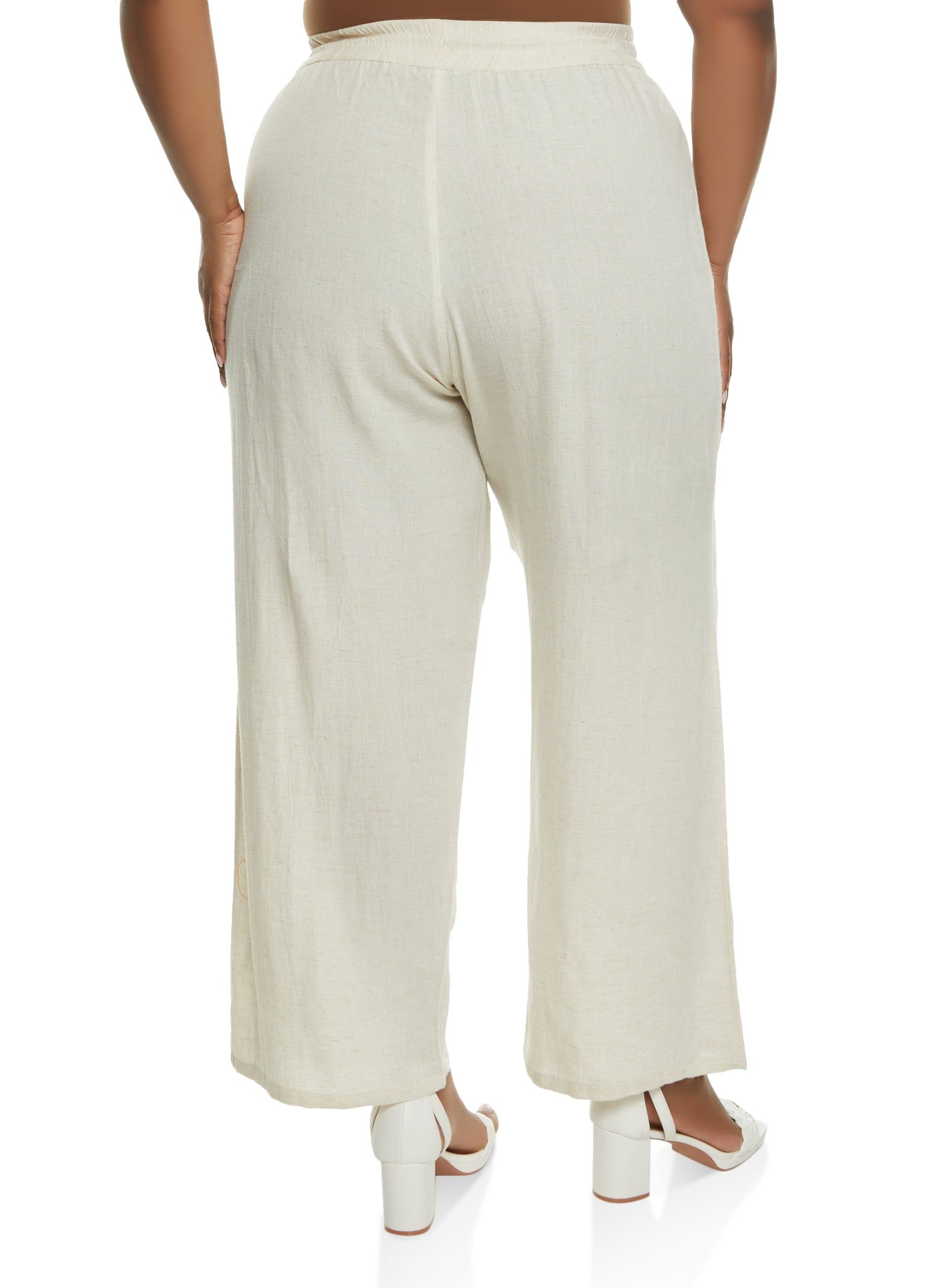Plus Size Linen High Waist Drawstring Wide Leg Pants sold by Rainbow product image thumbnail 2