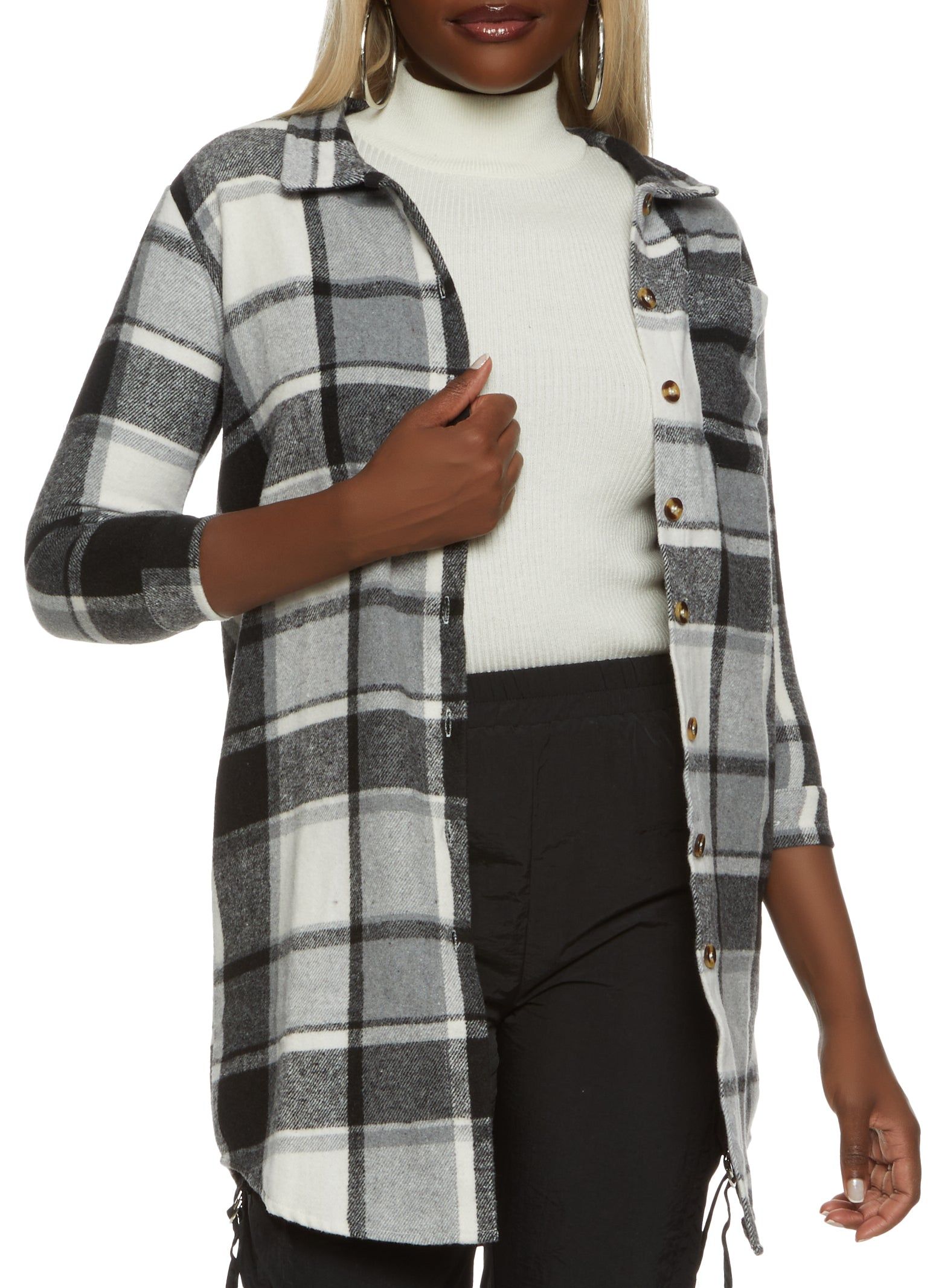 Plaid Flannel Quarter Sleeve Shacket sold by Rainbow